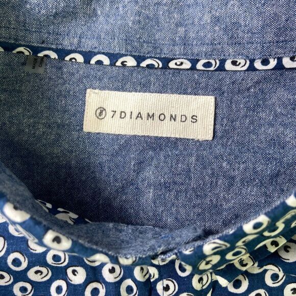 7 Diamonds Blue Design Shirt Flip Cuff Long Sleeve Button Up Chest Sz 44”/ L-30” - Picture 5 of 13